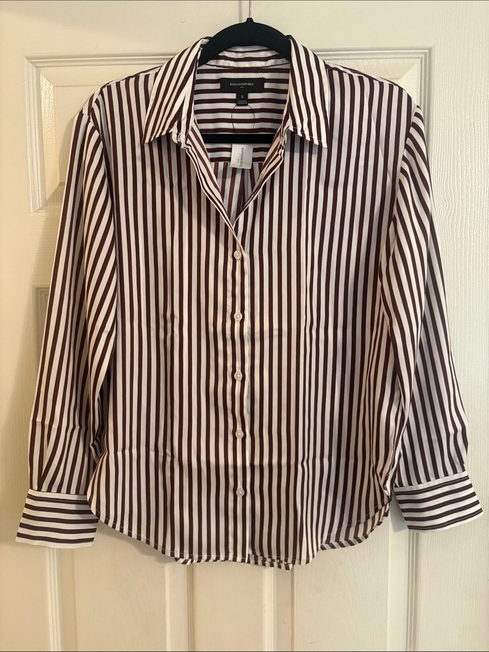 Banana Republic Factory Brown and White Stripe Button-Down Shirt